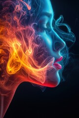 Obraz premium Profile portrait with vibrant smoke art and colorful effects