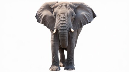 Male African elephant staring on white background.