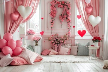 Romantic valentine's day room with pink and red decor
