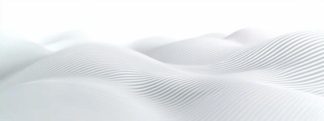 Minimalist snowy landscape, pure white snow dunes, soft diffused light, ethereal atmosphere, serene winter scene, smooth curved surfaces, abstract snow formations, pristine wilderness, monochromatic w