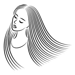 Straight beautiful girl hair. The lady is beautiful and stylish. Lamination and keratin hair straightening. Vector illustration.