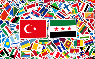 Obraz premium Syria Flag and Turkey, Republic of Turkey, Flag of the Syrian Revolution - New Syrian Flag.