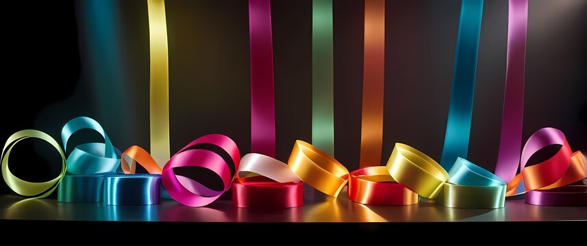 A collection of colorful ribbons displayed creatively in a crafting area