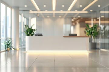 Obraz premium Modern office reception area with clean lines and natural light.