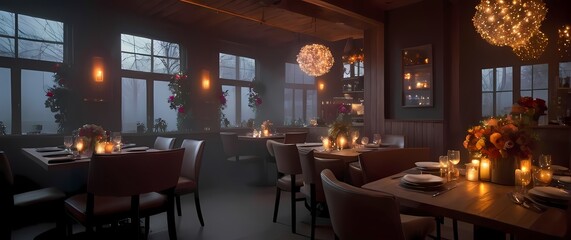 A cozy caf? setting with beautiful floral table arrangements creating warmth