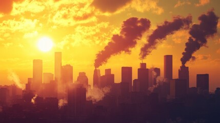 Urban Pollution Sources in Commercial District at Sunset