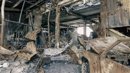 damaged and looted cars in a city in Ukraine