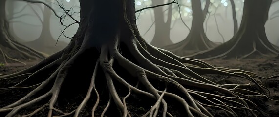 A macro shot of roots weaving under the soil showcasing natures complexity