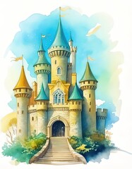 water color castle on the hill background