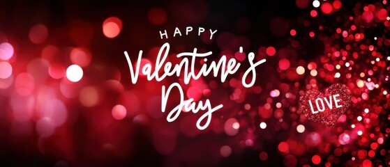 Happy Valentines Day: Romantic Red Bokeh Background with Sparkling Heart