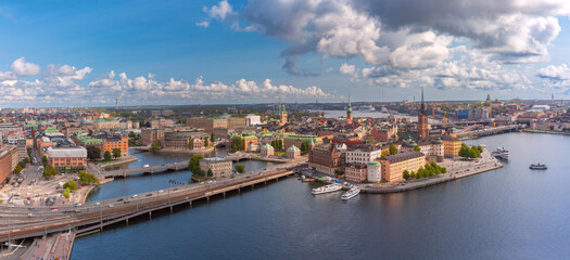 Fototapeta premium View of Stockholm Sweden, overlooking the island of Galma Stan and surrounding historic architecture