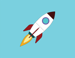fun and colorful rocket ship illustration on blue background