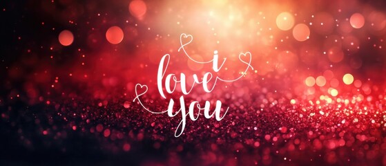 Romantic Red Glitter Background with I Love You Message for Valentines Day