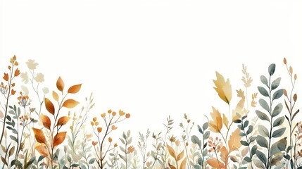 Watercolor illustration Autumn Floral Border