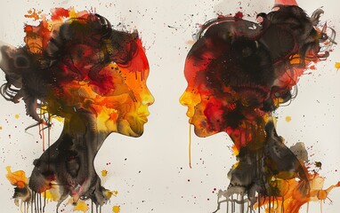 Two women with red hair and orange paint on their faces