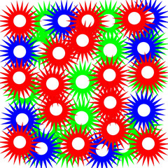 This vibrant PNG file features a dynamic pattern of multicolored stars against a black background, Making it a striking design element for a variety of creative projects. The bold red, green, and blue