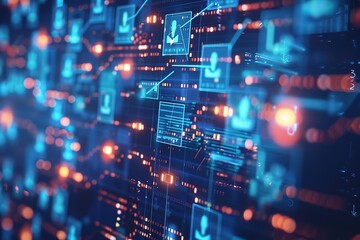 Obraz premium Digital data stream, network connections, information flow visualization.