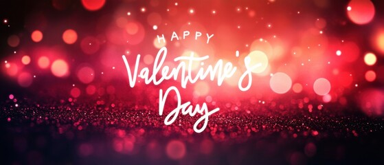 Happy Valentines Day: Red Glitter and Bokeh Lights Background