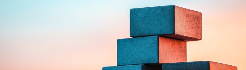 Fototapeta premium A minimalist composition of stacked geometric blocks against a soft gradient background, ideal for representing concepts like construction, growth, or creativity in marketing, design