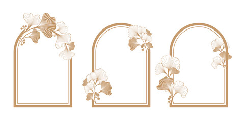 gold ginkgo plant frame background for invitation or document