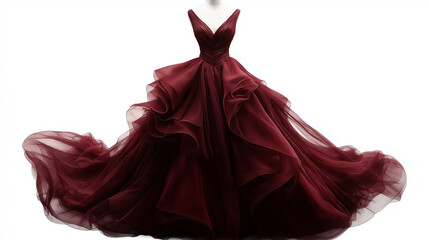 Naklejka premium beautiful maroon wedding dress isolated on 3 d white amazing background