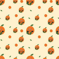 cheerful pattern with peaches on a beige background