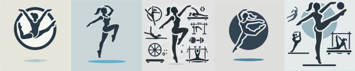 vector female character silhouette doing gymnastics movements
