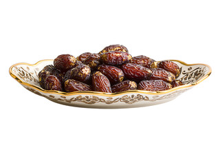 dates on a plate isolated on transparent or white background, png cutout