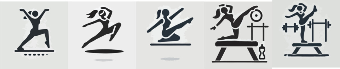 vector female character silhouette doing gymnastics movements