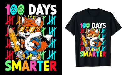 Student Fox 100 Days Smarter Graphic T-shirt Design