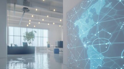 Obraz premium Global network map in modern office setting.
