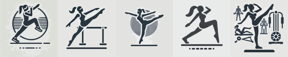 vector female character silhouette doing aerobics