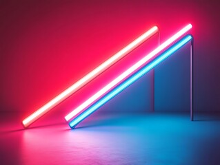 Neon light tubes intersect in a vibrant display