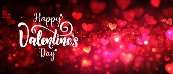 Happy Valentines Day: Romantic Red Hearts Background with Sparkling Lights