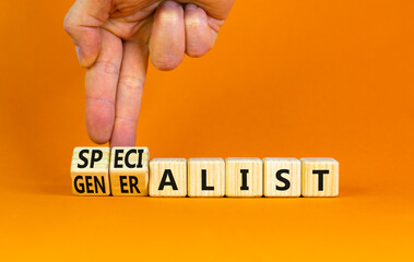 Specialist or globalist symbol. Concept words Specialist Globalist on beautiful wooden blocks....