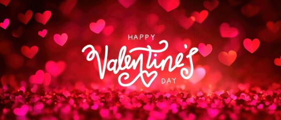 Happy Valentines Day: Romantic Red Hearts Background with Glitter