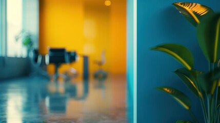 Modern office space with vibrant colors and plants
