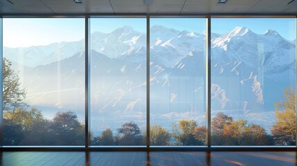 Naklejka premium Stunning mountain view from large window.
