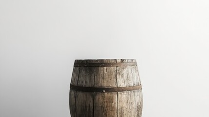Fototapeta premium a rustic wooden barrel stands alone against a pure white background showcasing its natural grain and texture evoking a sense of simplicity and craftsmanship