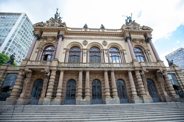 Detail of the majestic facade of the Municipal Theater. Sao Paulo, Brazil