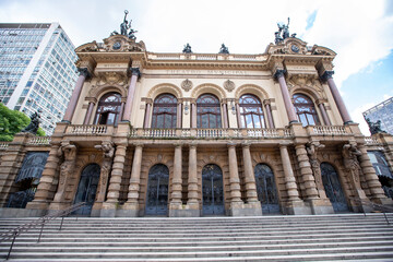 Detail of the majestic facade of the Municipal Theater. Sao Paulo, Brazil