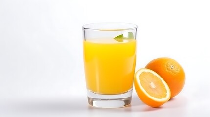 Isolated glass of fresh orange juice isolated on solid white background.