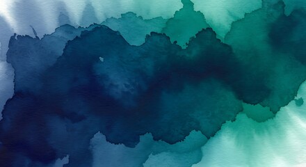 Obraz premium Abstract Watercolor Background in Navy Blue and Teal Green with Fluid Liquid Texture, Perfect for Modern Designs, Artistic Banners, and Creative Backdrops with a Soft, Flowing Aesthetic