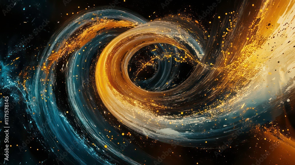 Poster abstract concept depicting the integration of big data and technology with swirling algorithms and d