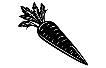 Black Vector Carrot Silhouette with Detailed Leaves