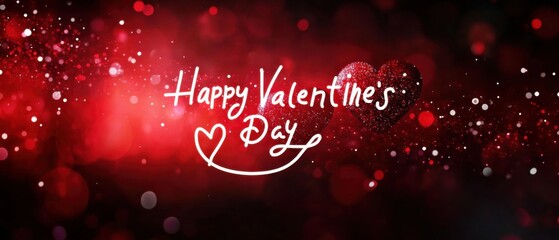 Sparkling Red Valentines Day Background with Hearts and Glitter