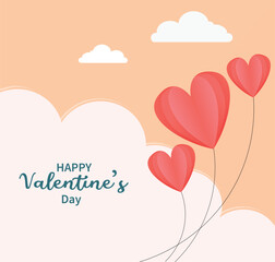 Happy Valentine's Day with hearts and clouds 