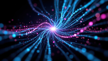 Obraz premium A mesmerizing visual representation of AI technology with vibrant colors and light beams emanating from a central point.