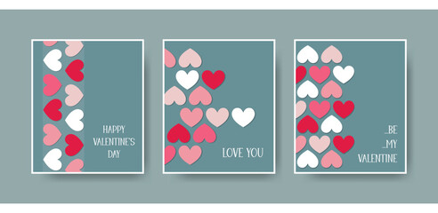 Valentine’s Day Card Set with Hearts. Romantic Greeting Card for Valentine’s Day, Anniversary, and Print Use. 