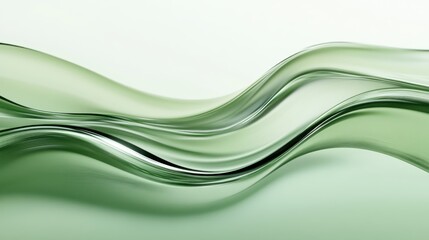 Obraz premium Abstract waves, flowing curves, transparent layers, emerald green, mint green, white background, dynamic motion, fluid design, smooth gradients, ethereal atmosphere, elegant composition, minimalist ae